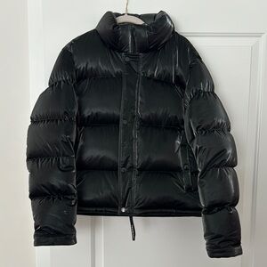 Aritzia Black Puffer Jacket with Quilted Design and High Collar